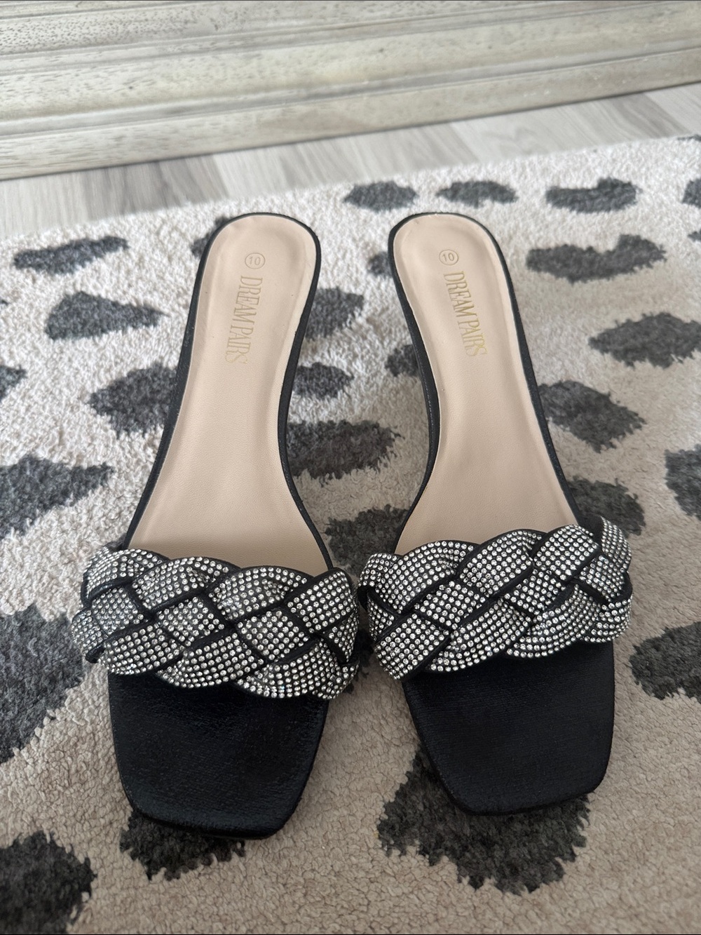 Dream Pairs Black Braided Crystal Slide Mules